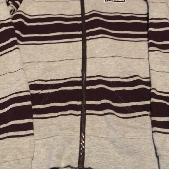 Zine Zip Up Hoodie “Whatever” Patch Gray Burgundy - Picture 3 of 12